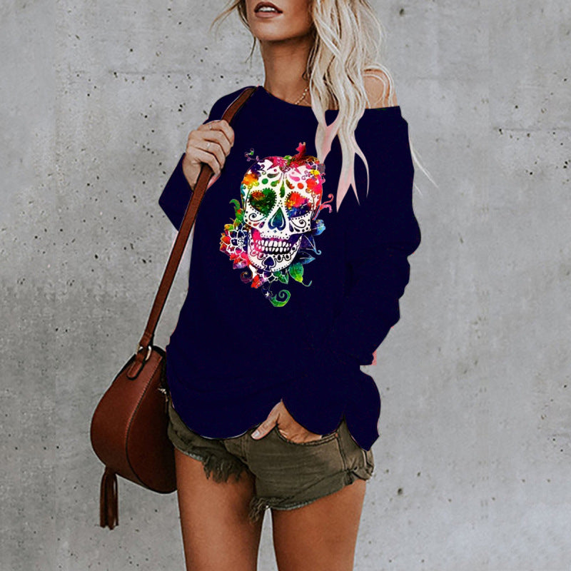 New personality skull long-sleeved top BLUE ZONE PLANET