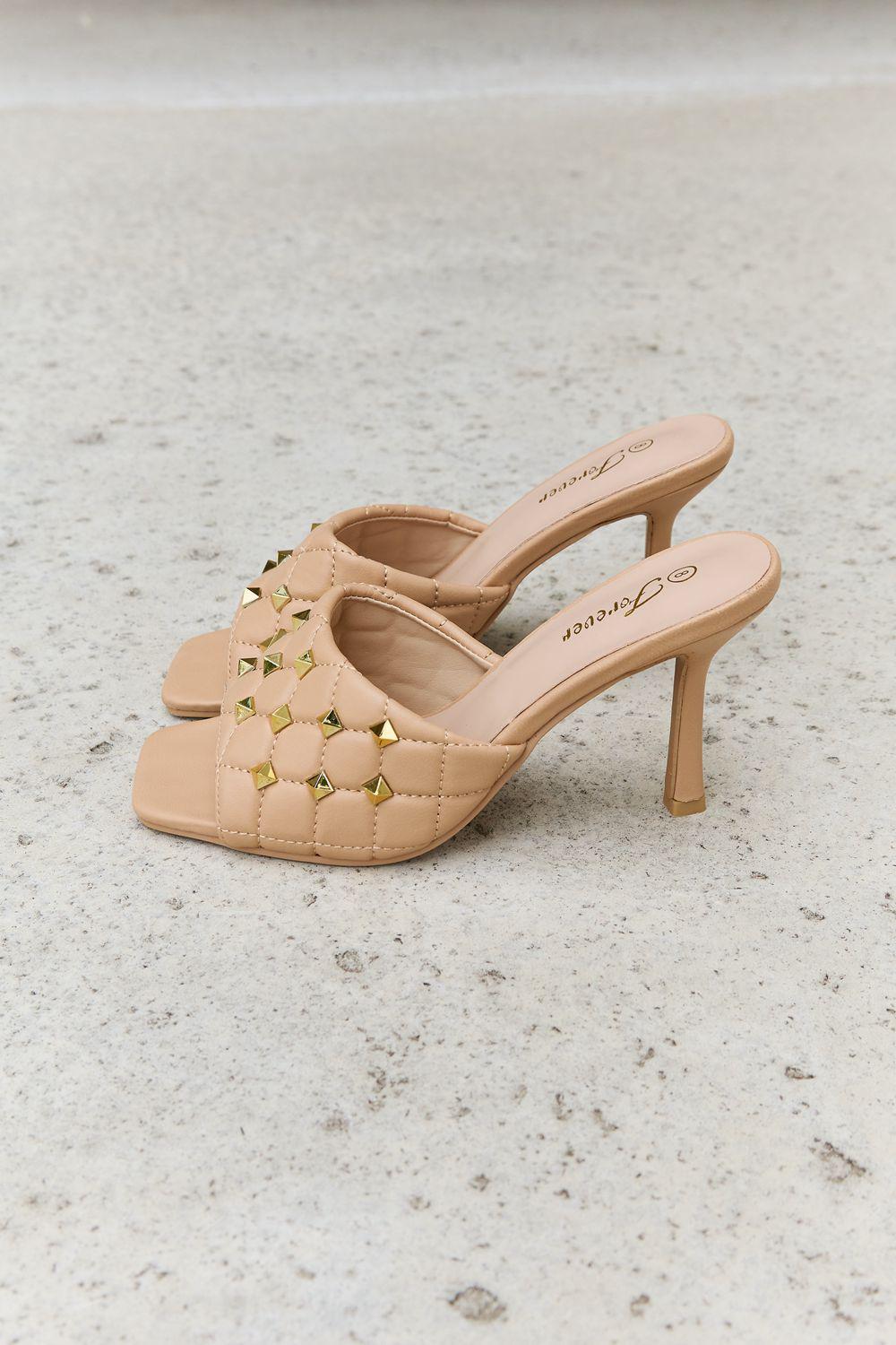 Forever Link Square Toe Quilted Mule Heels in Nude BLUE ZONE PLANET