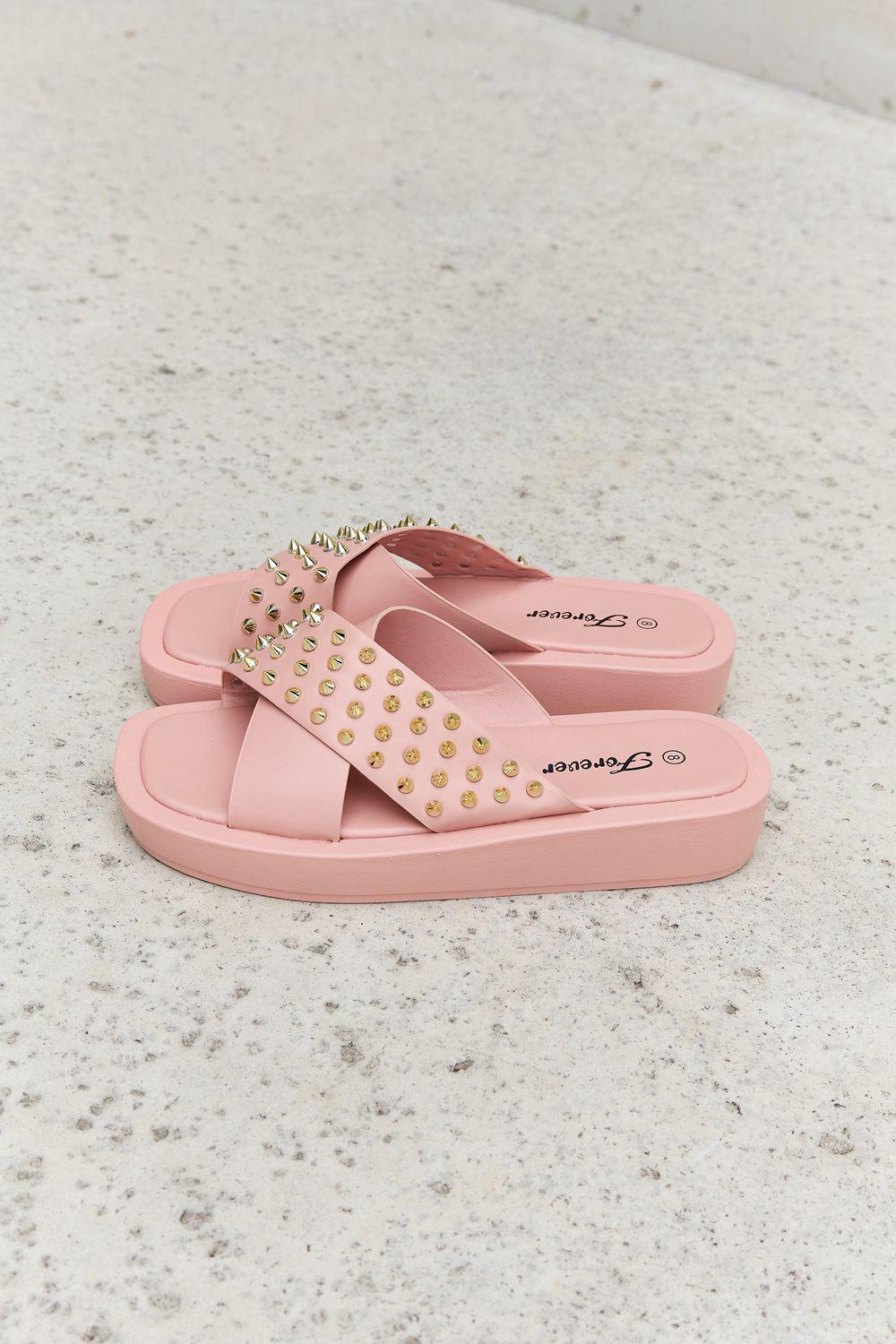 Forever Link Studded Cross Strap Sandals in Blush BLUE ZONE PLANET