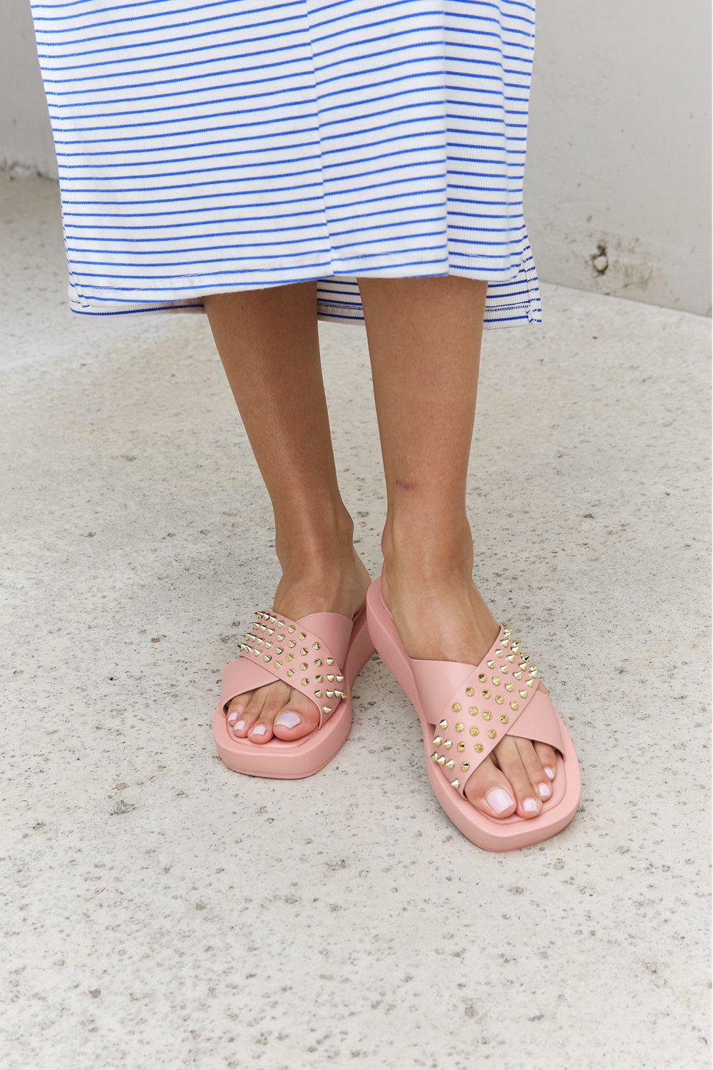 Forever Link Studded Cross Strap Sandals in Blush BLUE ZONE PLANET