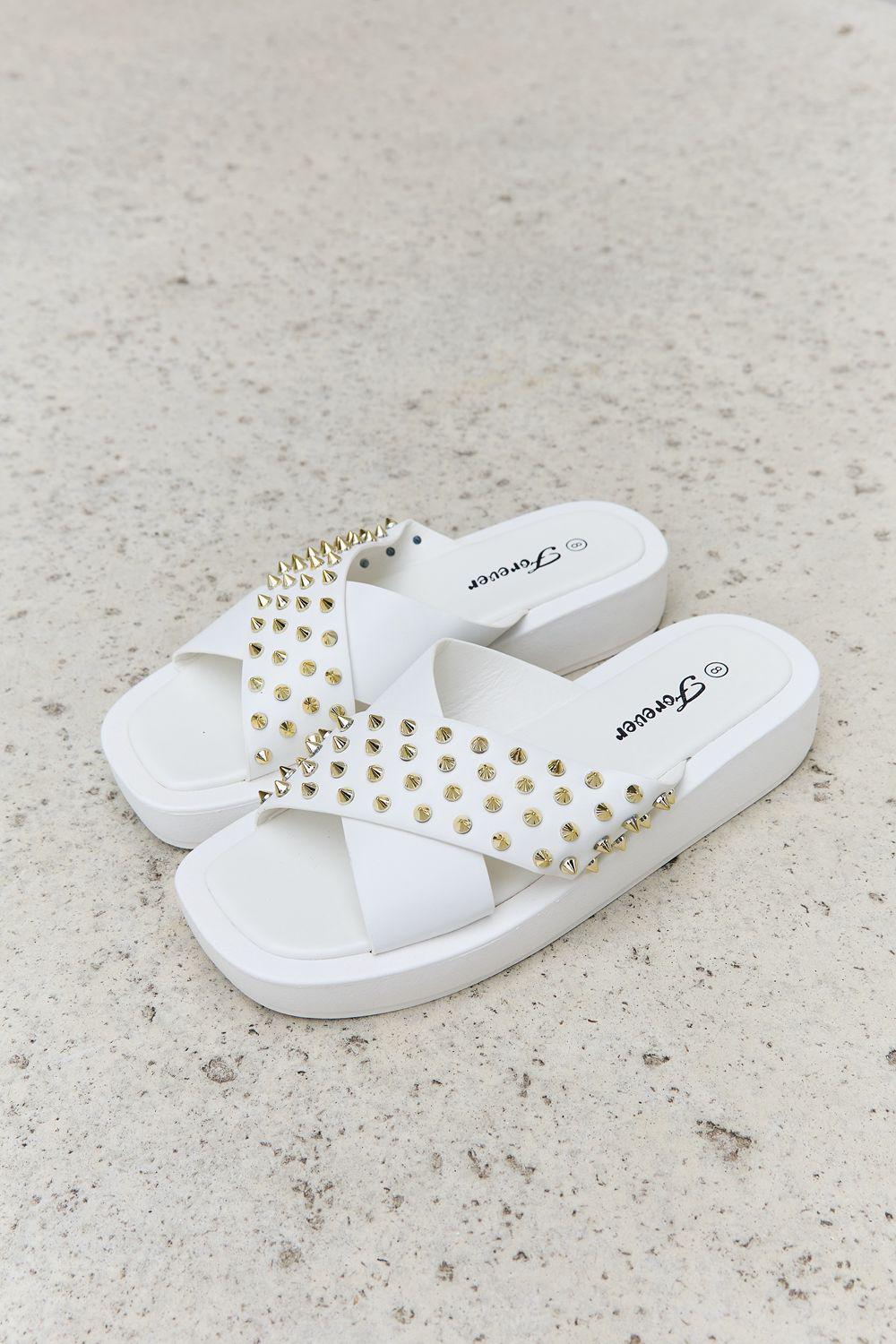 Forever Link Studded Cross Strap Sandals in White BLUE ZONE PLANET