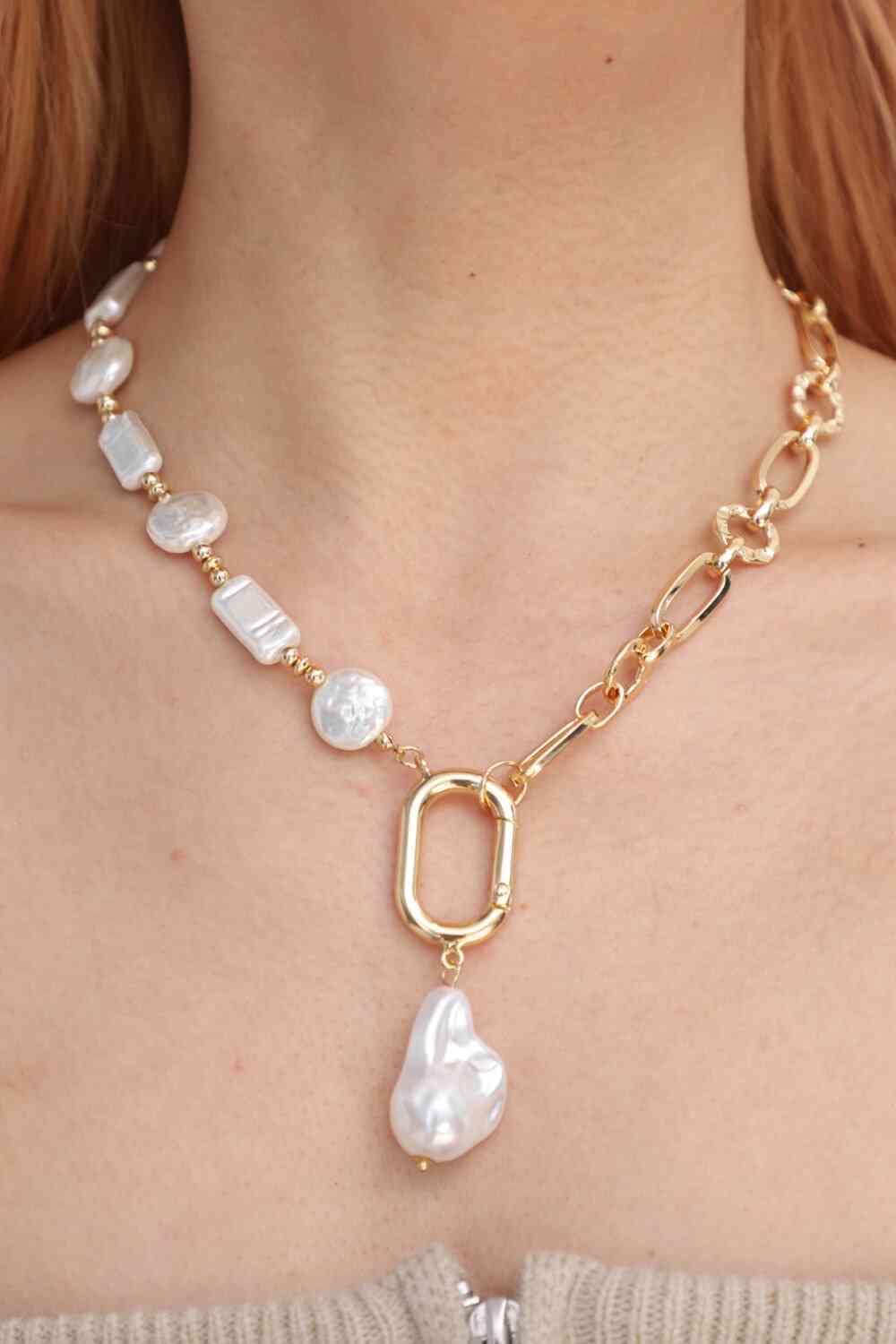 Freshwater Pearl Pendant Chunky Chain Necklace BLUE ZONE PLANET