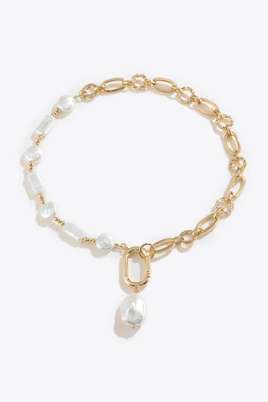 Freshwater Pearl Pendant Chunky Chain Necklace-TOPS / DRESSES-[Adult]-[Female]-Gold-One Size-2022 Online Blue Zone Planet