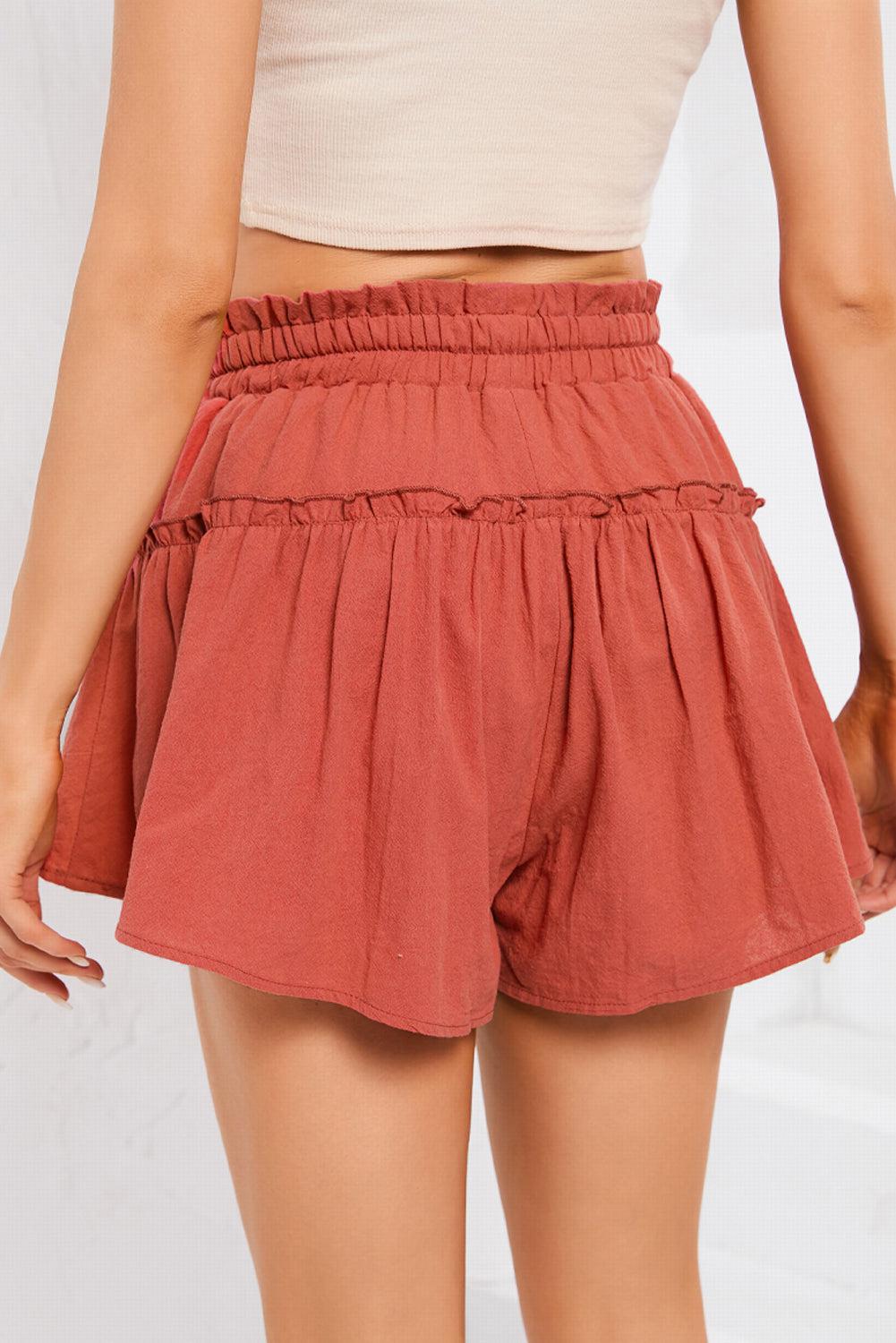 Frill Trim Tie Waist Shorts BLUE ZONE PLANET