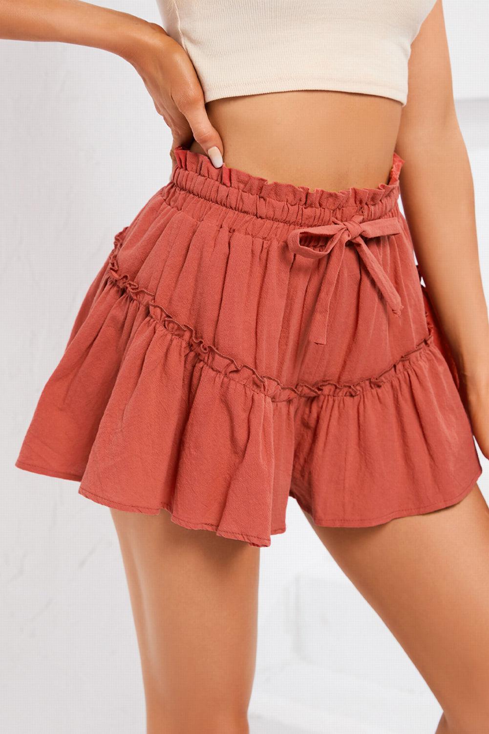 Frill Trim Tie Waist Shorts BLUE ZONE PLANET