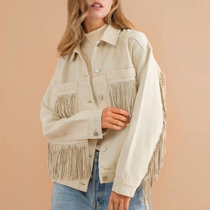 Fringe Detail Dropped Shoulder Denim Jacket BLUE ZONE PLANET