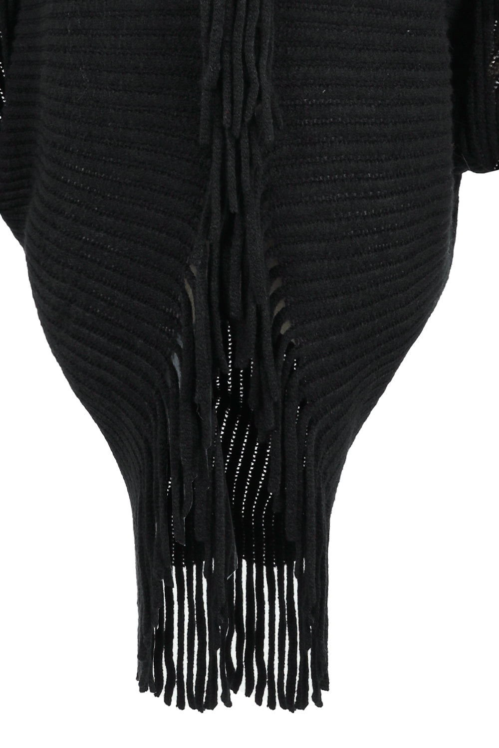 Fringe Detail Long Sleeve Ribbed Poncho BLUE ZONE PLANET