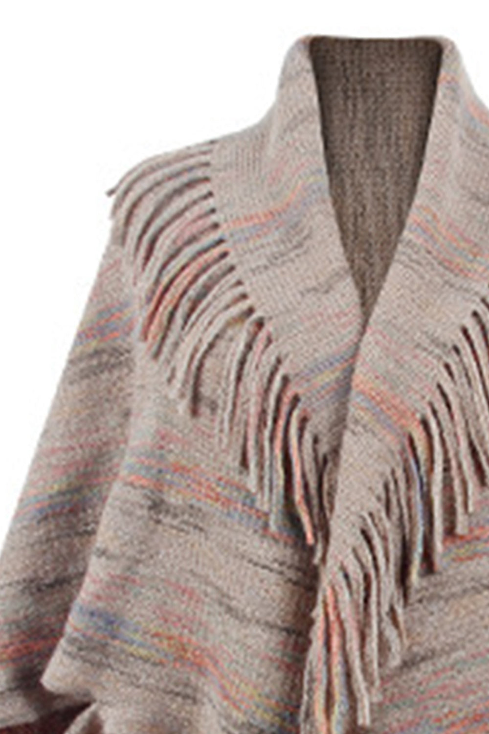 Fringe Detail Printed Poncho BLUE ZONE PLANET