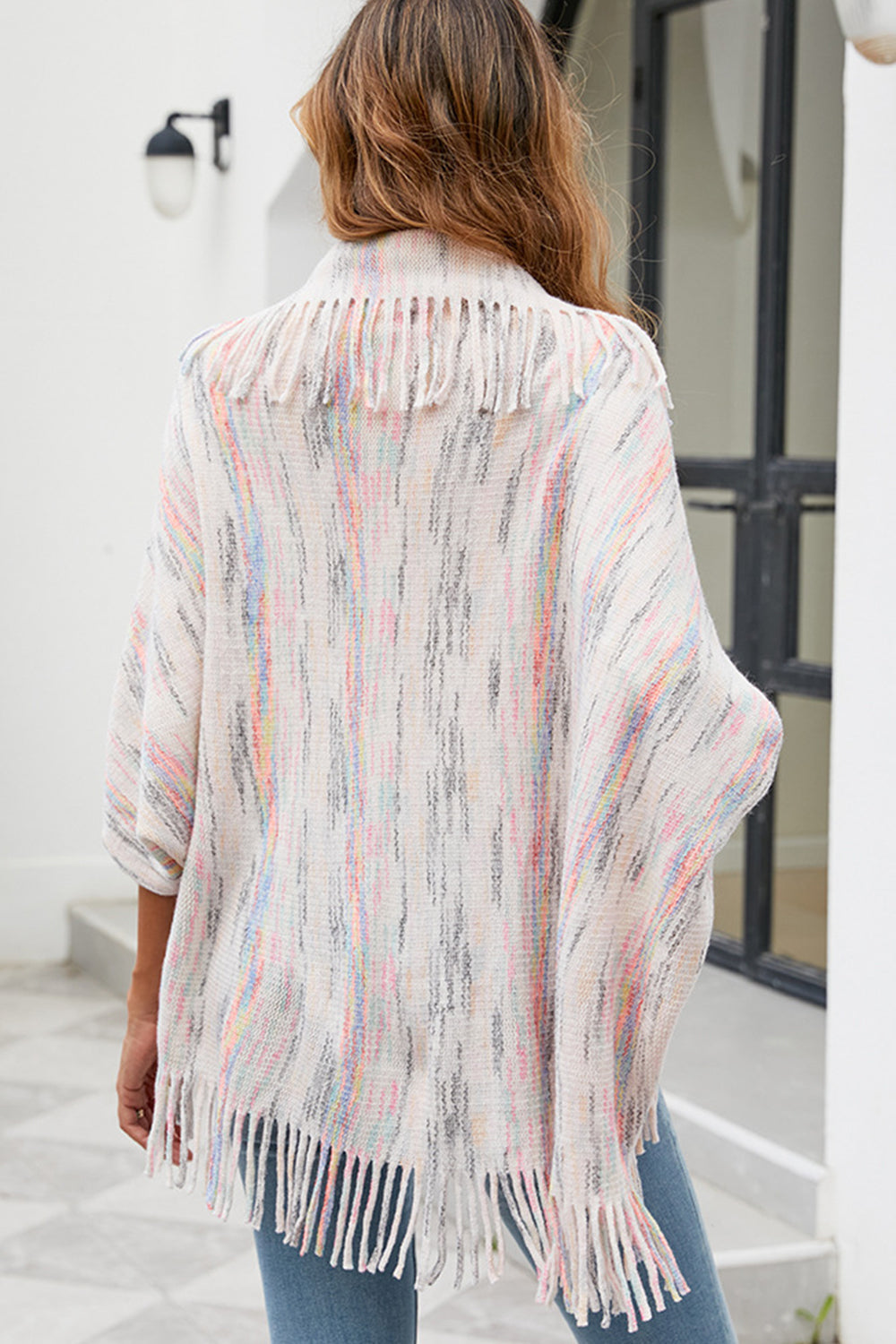 Fringe Detail Printed Poncho BLUE ZONE PLANET