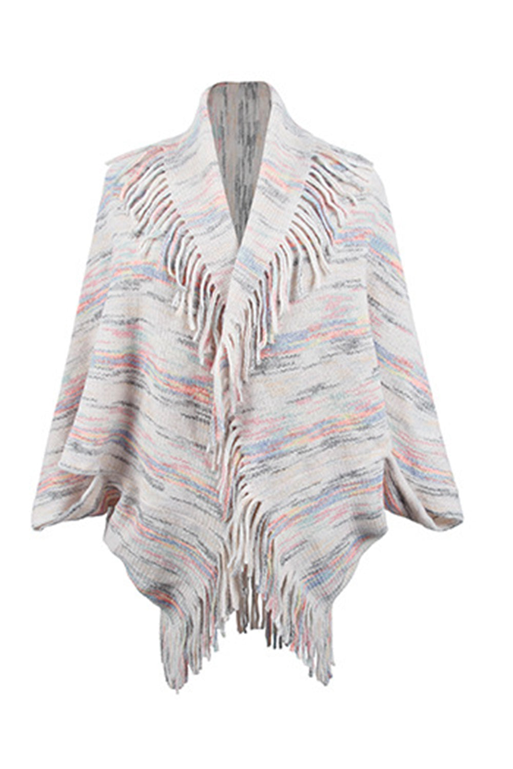 Fringe Detail Printed Poncho BLUE ZONE PLANET