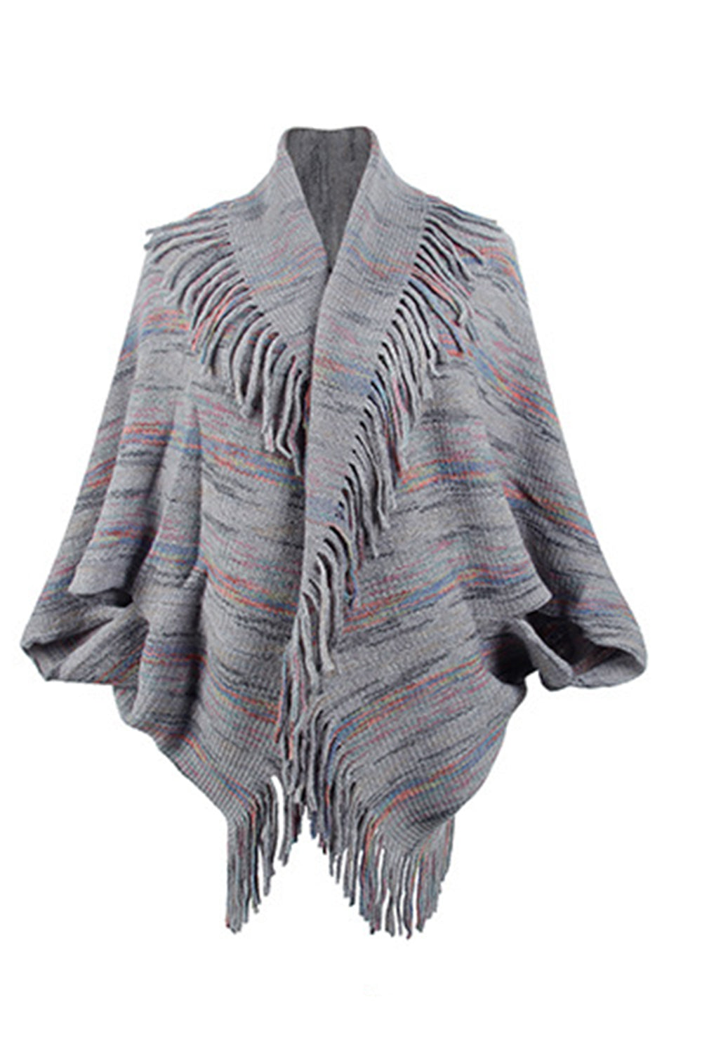 Fringe Detail Printed Poncho BLUE ZONE PLANET