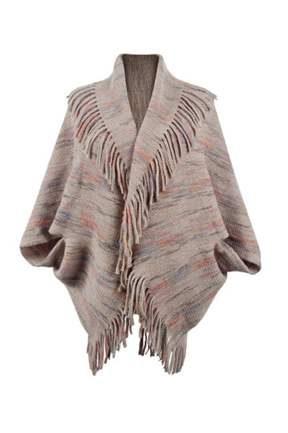 Fringe Detail Printed Poncho BLUE ZONE PLANET