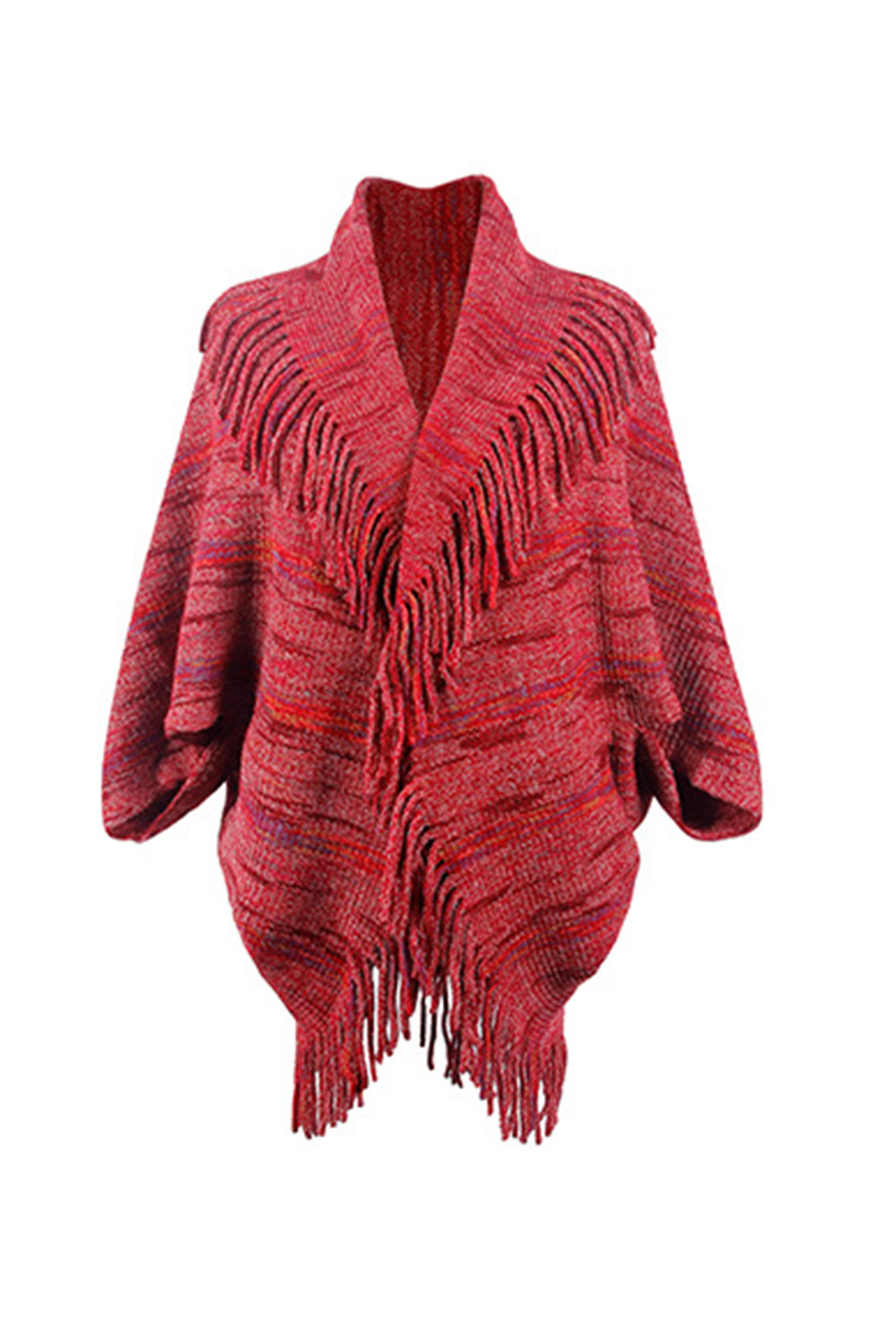 Fringe Detail Printed Poncho BLUE ZONE PLANET