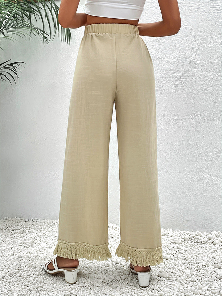 Fringe Detail Wide Leg Pants BLUE ZONE PLANET