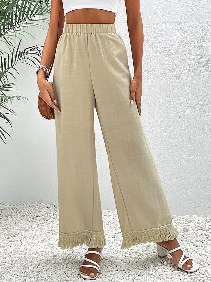 Fringe Detail Wide Leg Pants BLUE ZONE PLANET