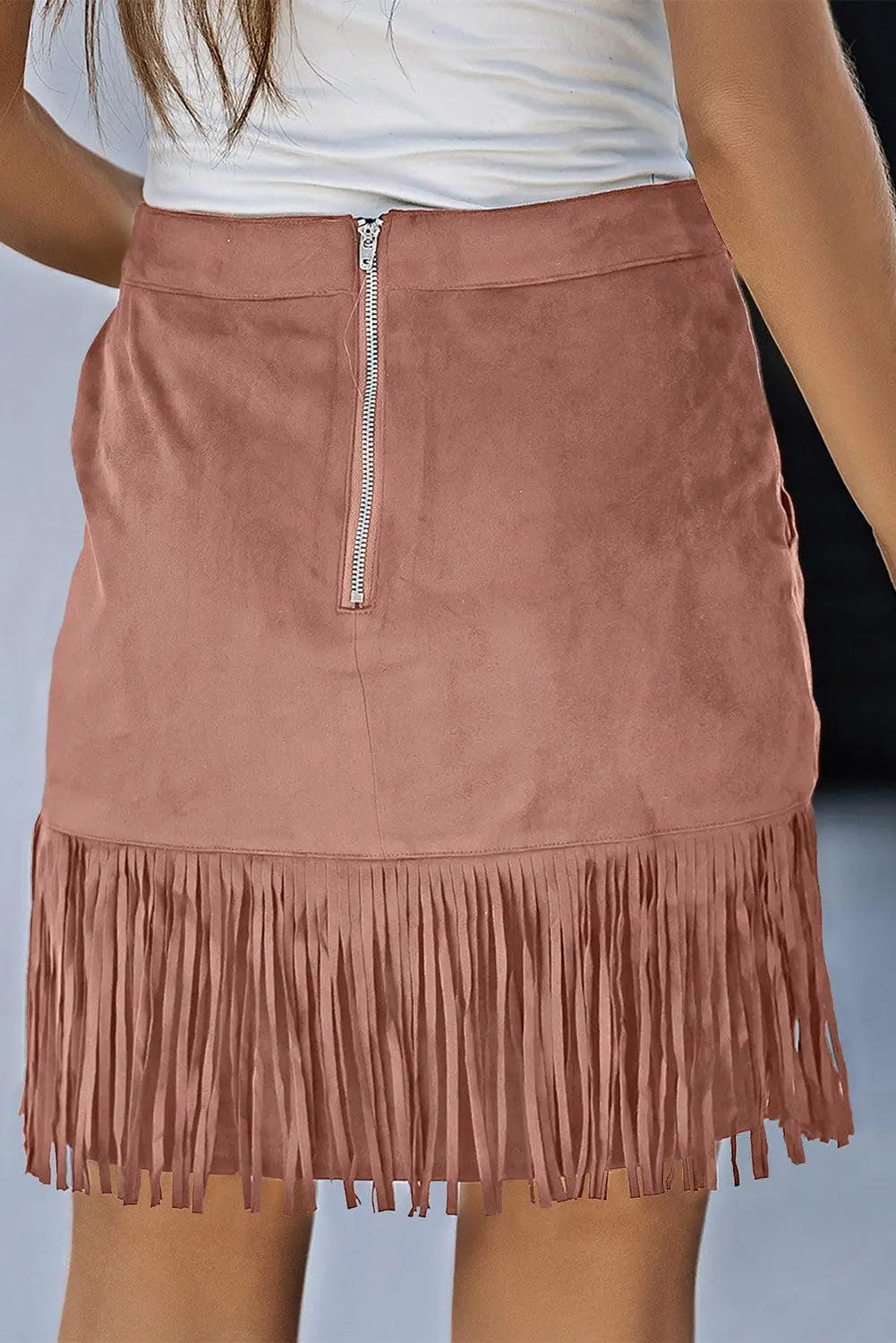 Fringe Detail Zip-Back Skirt with Pockets BLUE ZONE PLANET