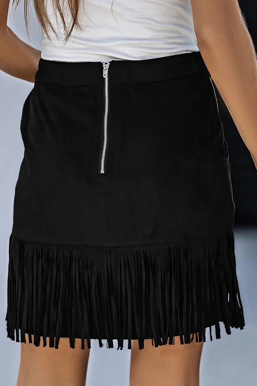 Fringe Detail Zip-Back Skirt with Pockets BLUE ZONE PLANET