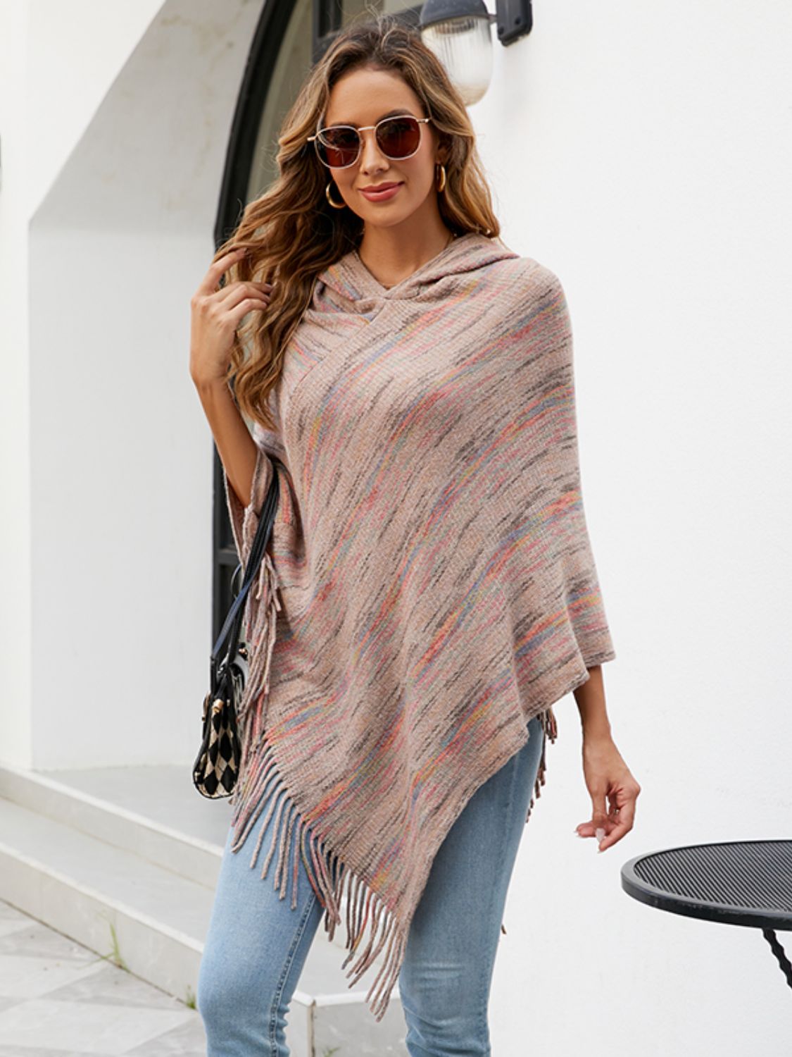 Fringe Hem Hooded Poncho BLUE ZONE PLANET