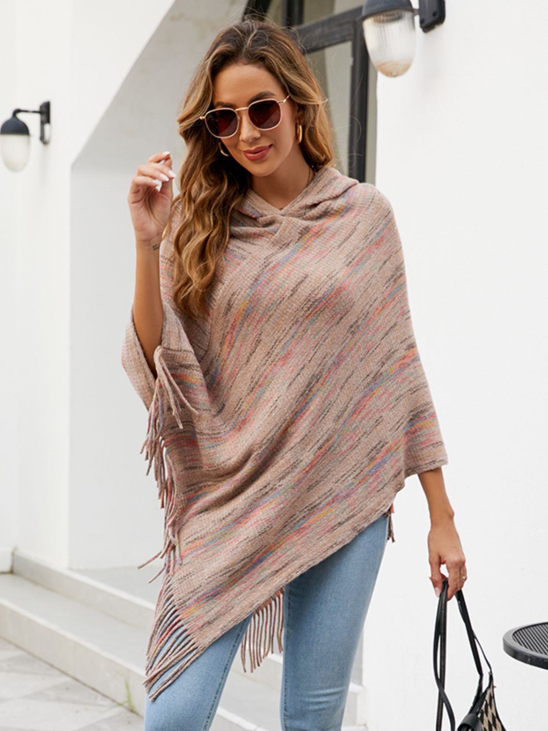 Fringe Hem Hooded Poncho BLUE ZONE PLANET