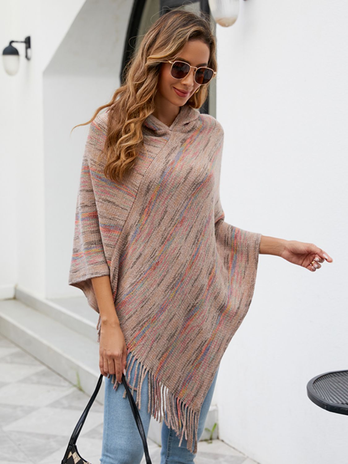 Fringe Hem Hooded Poncho BLUE ZONE PLANET