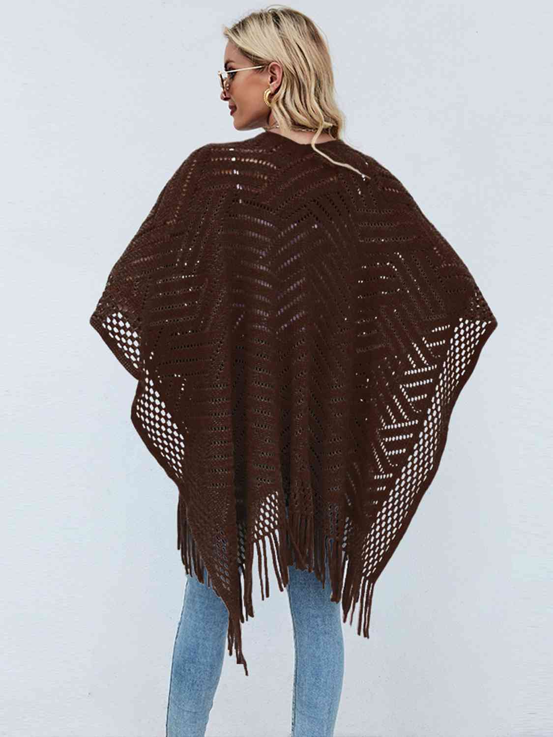 Fringe Hem Open Front Poncho BLUE ZONE PLANET