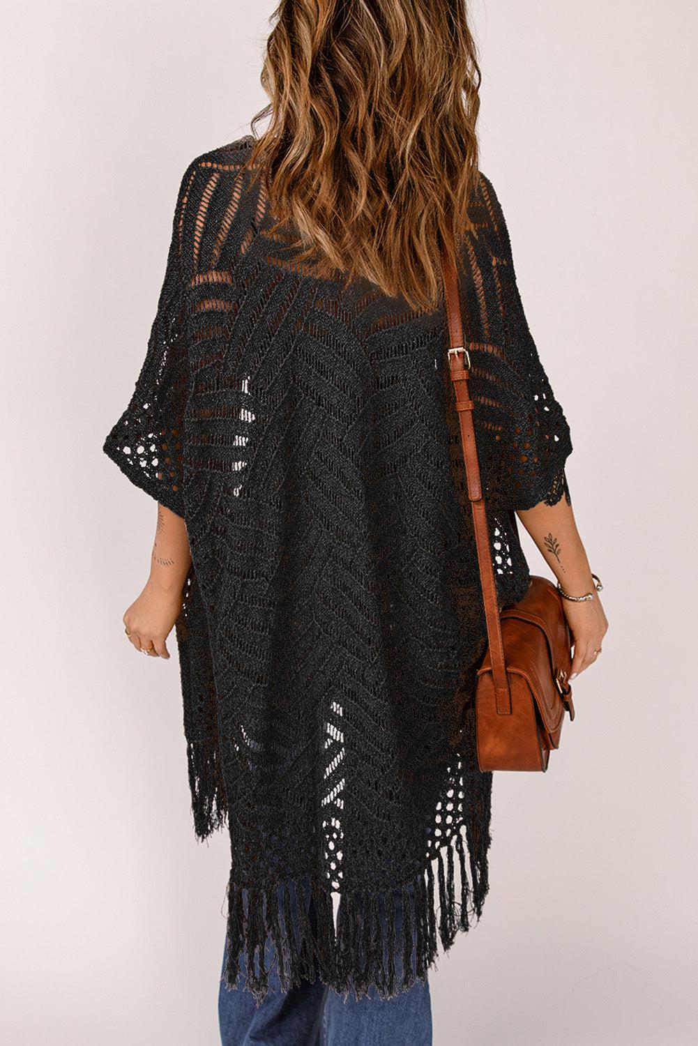 Fringe Hem Slit Open Front Cardigan BLUE ZONE PLANET