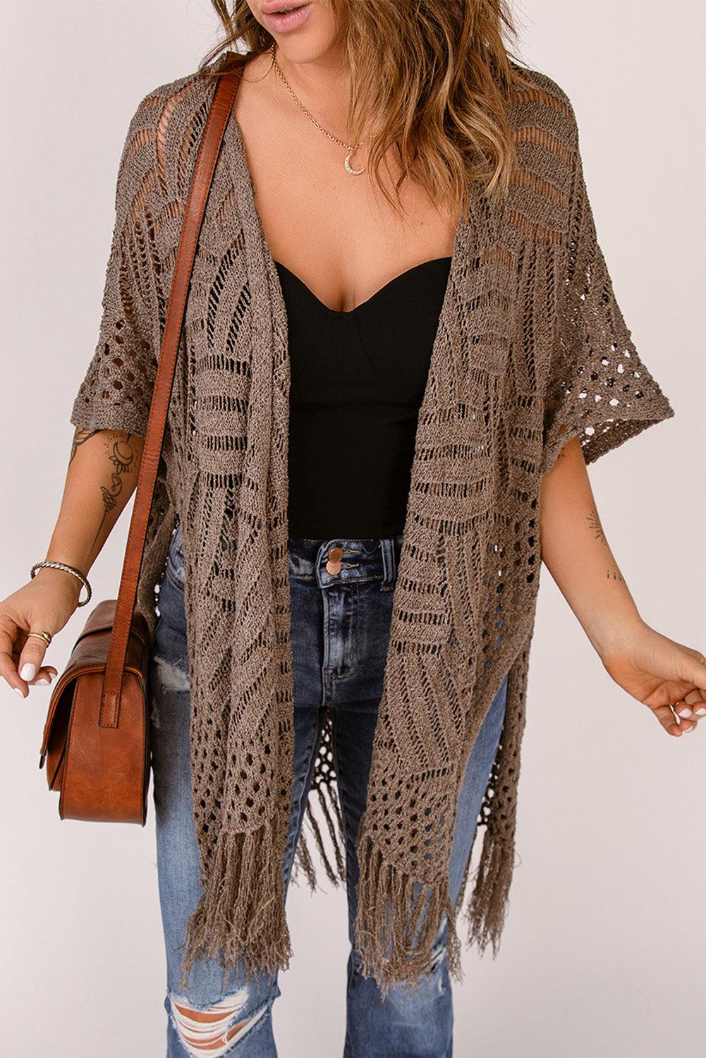 Fringe Hem Slit Open Front Cardigan BLUE ZONE PLANET