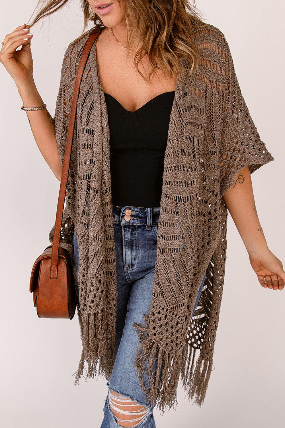 Fringe Hem Slit Open Front Cardigan BLUE ZONE PLANET