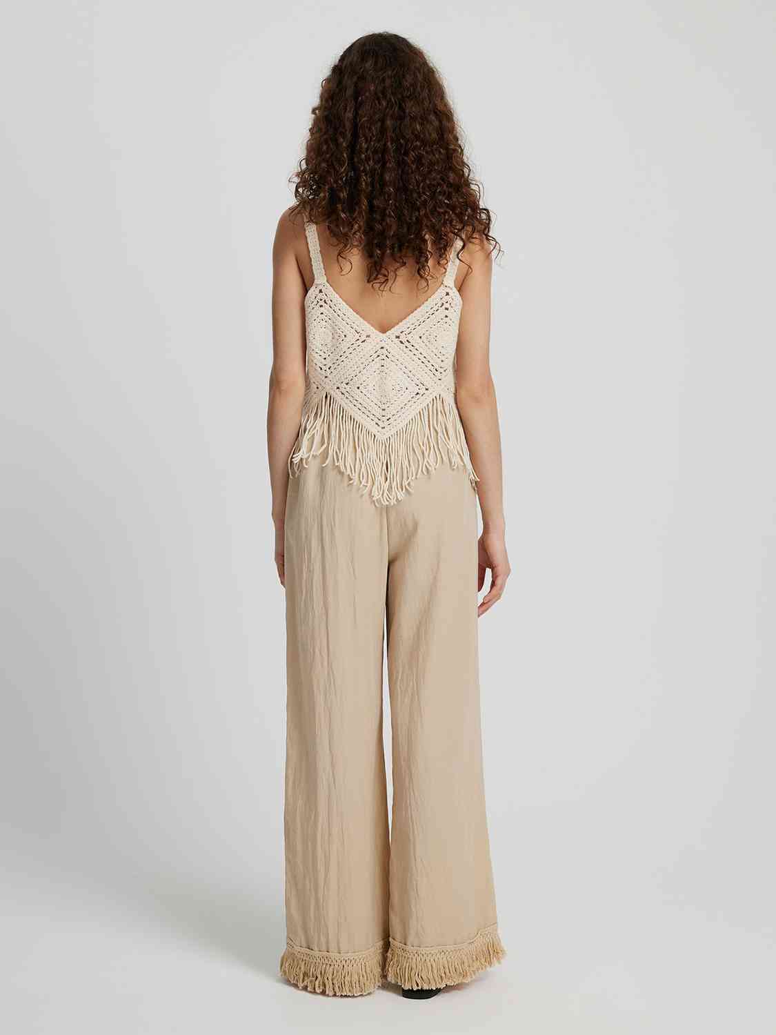 Fringe Hem Wide Leg Long Pants BLUE ZONE PLANET