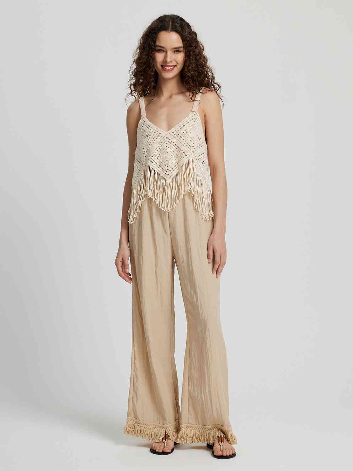 Fringe Hem Wide Leg Long Pants BLUE ZONE PLANET