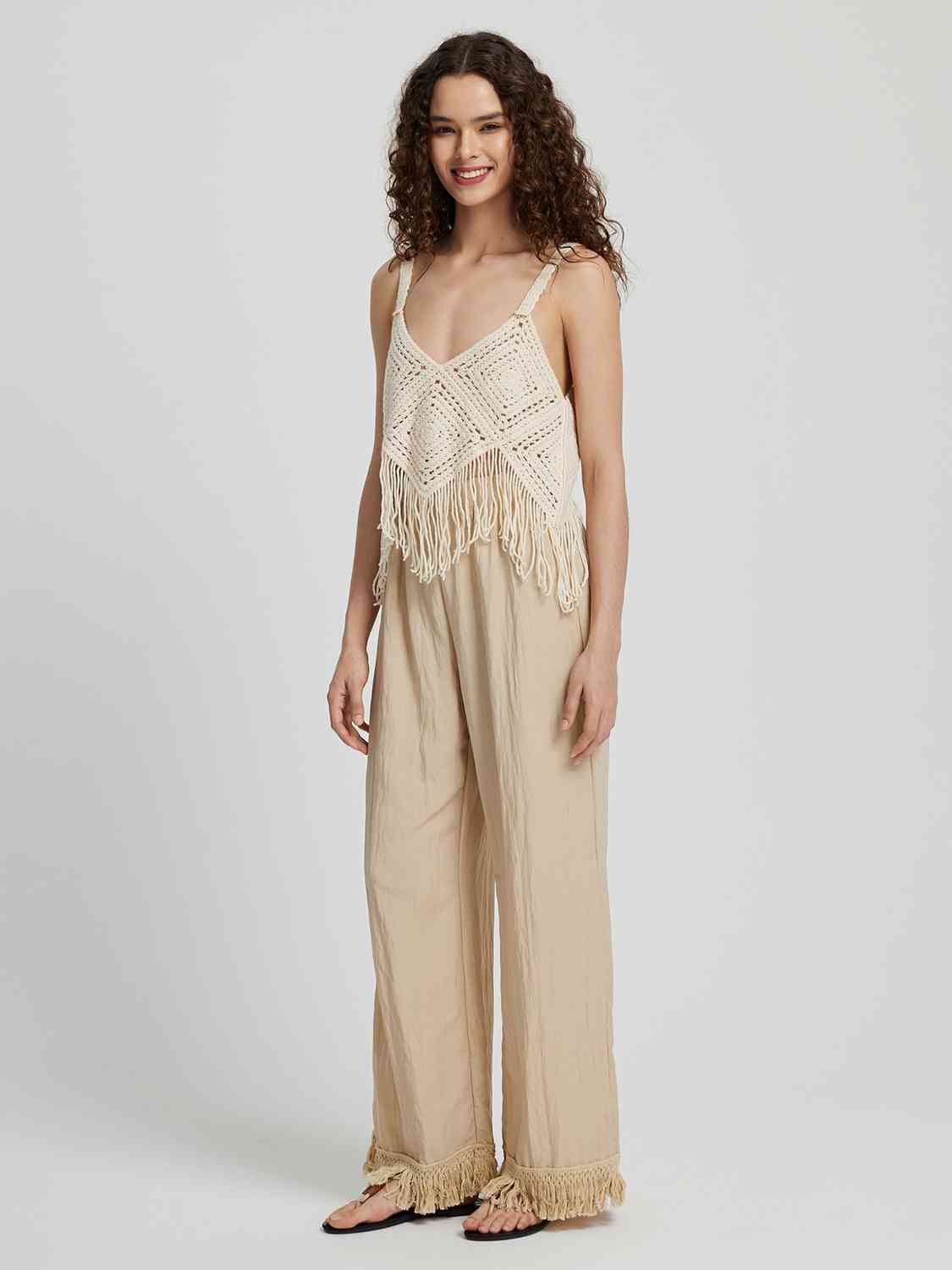 Fringe Hem Wide Leg Long Pants BLUE ZONE PLANET