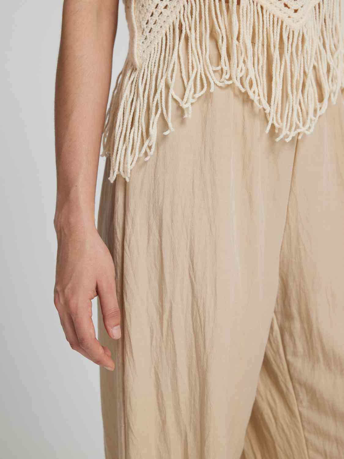 Fringe Hem Wide Leg Long Pants BLUE ZONE PLANET