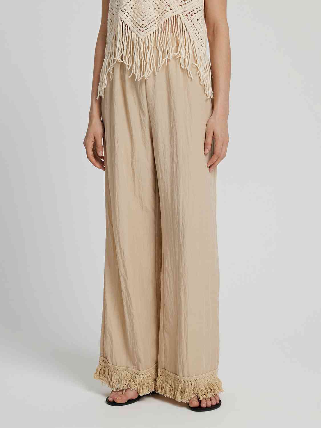 Fringe Hem Wide Leg Long Pants BLUE ZONE PLANET