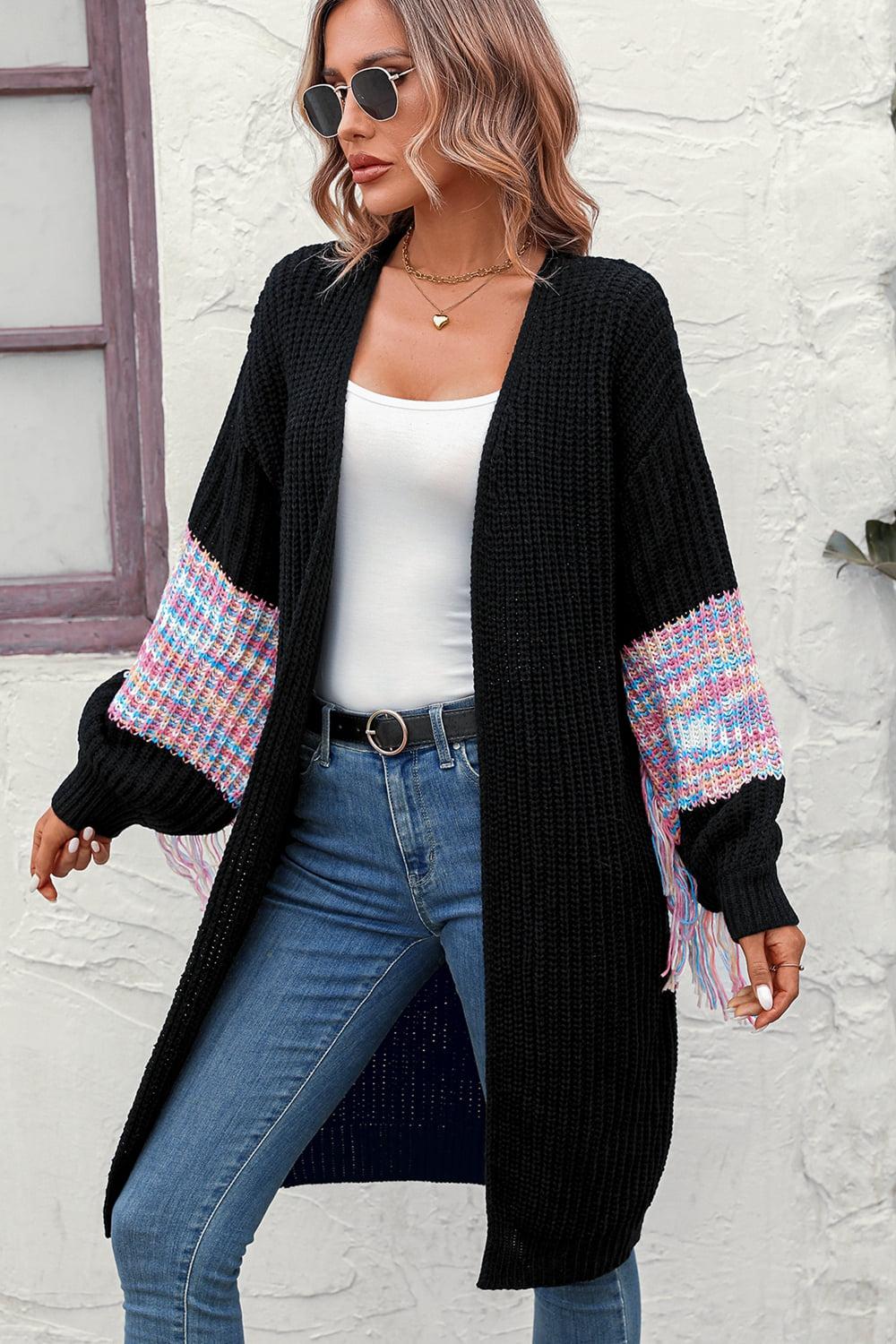 Fringe Sleeve Dropped Sholder Cardigan BLUE ZONE PLANET