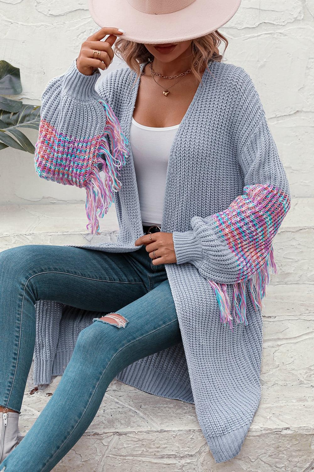 Fringe Sleeve Dropped Sholder Cardigan BLUE ZONE PLANET