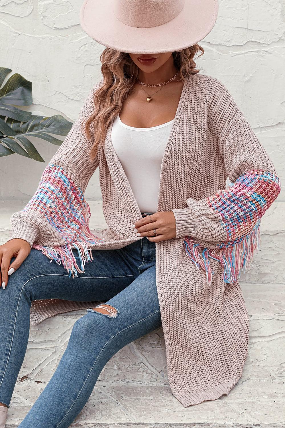 Fringe Sleeve Dropped Sholder Cardigan BLUE ZONE PLANET