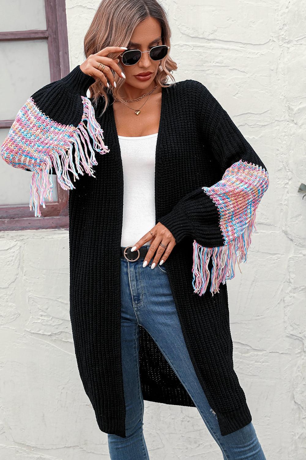 Fringe Sleeve Dropped Sholder Cardigan BLUE ZONE PLANET