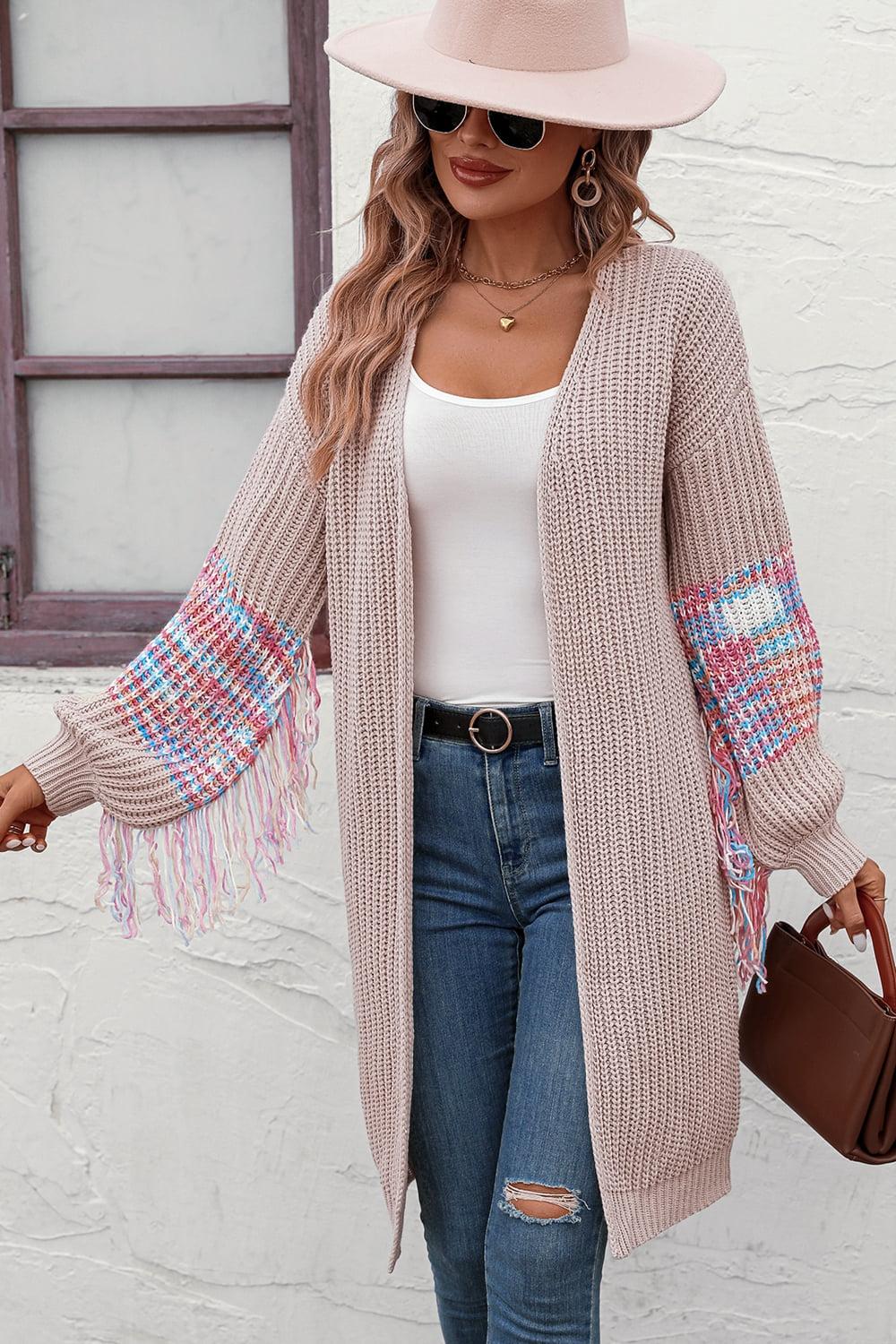 Fringe Sleeve Dropped Sholder Cardigan BLUE ZONE PLANET