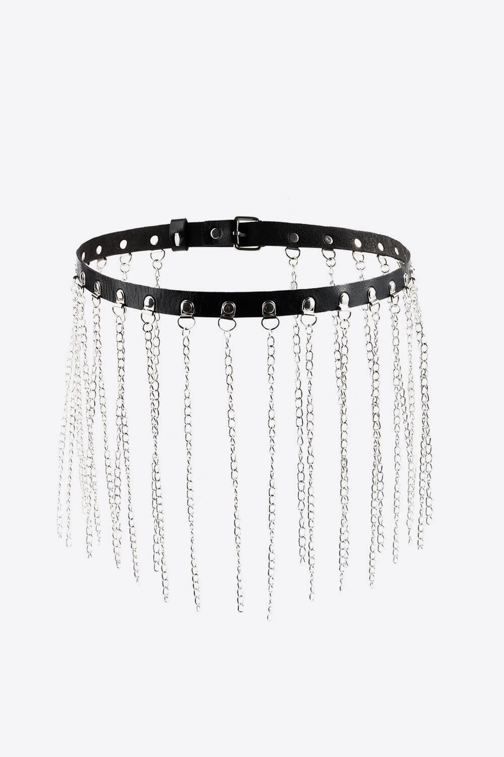 Fringed Chain PU Leather Belt BLUE ZONE PLANET