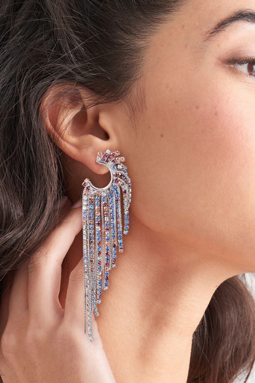 Fringed Rhinestone Zinc Alloy Dangle Earrings BLUE ZONE PLANET