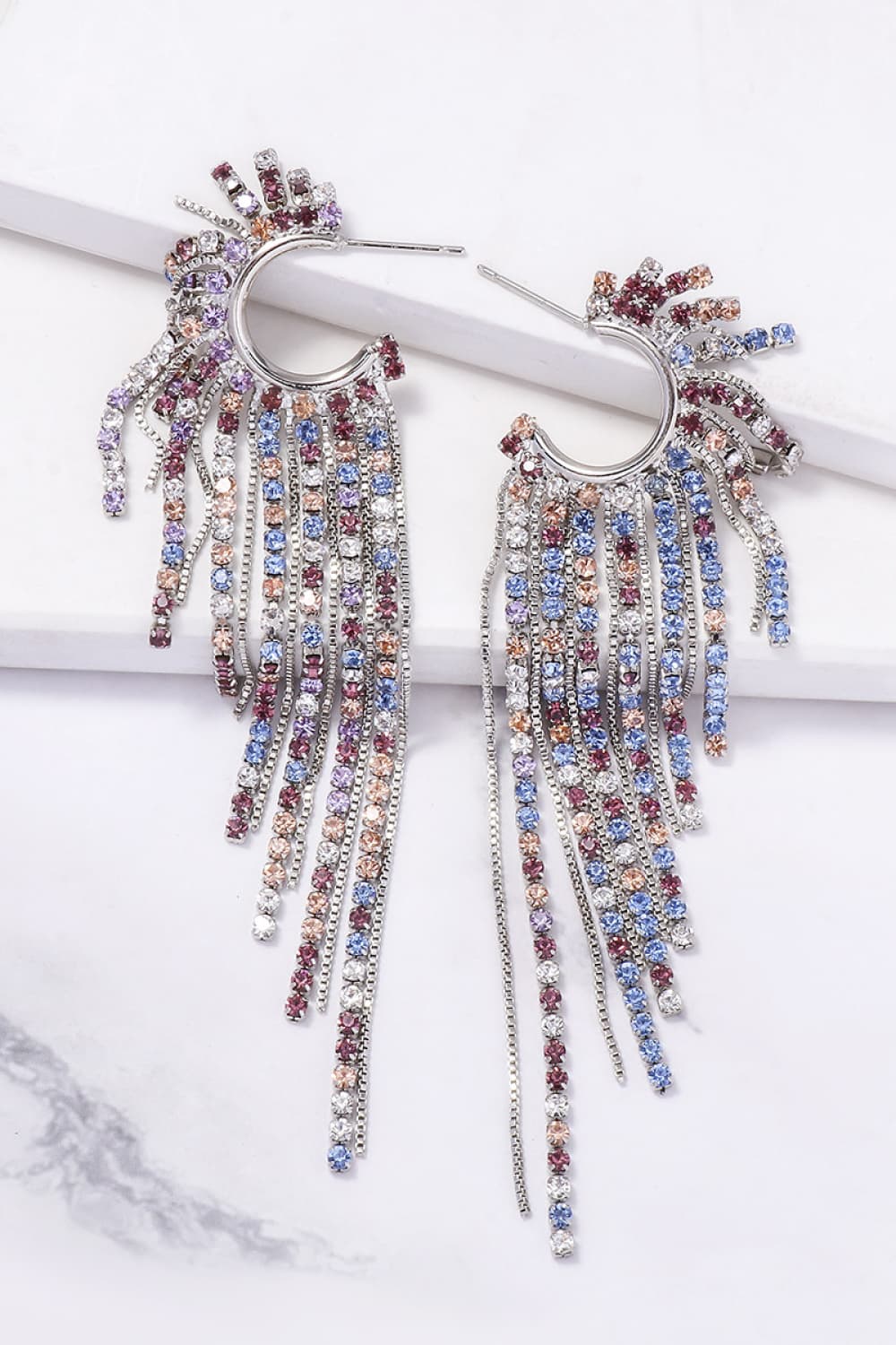 Fringed Rhinestone Zinc Alloy Dangle Earrings BLUE ZONE PLANET