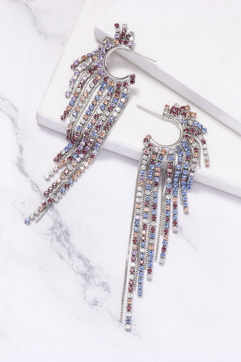 Fringed Rhinestone Zinc Alloy Dangle Earrings BLUE ZONE PLANET