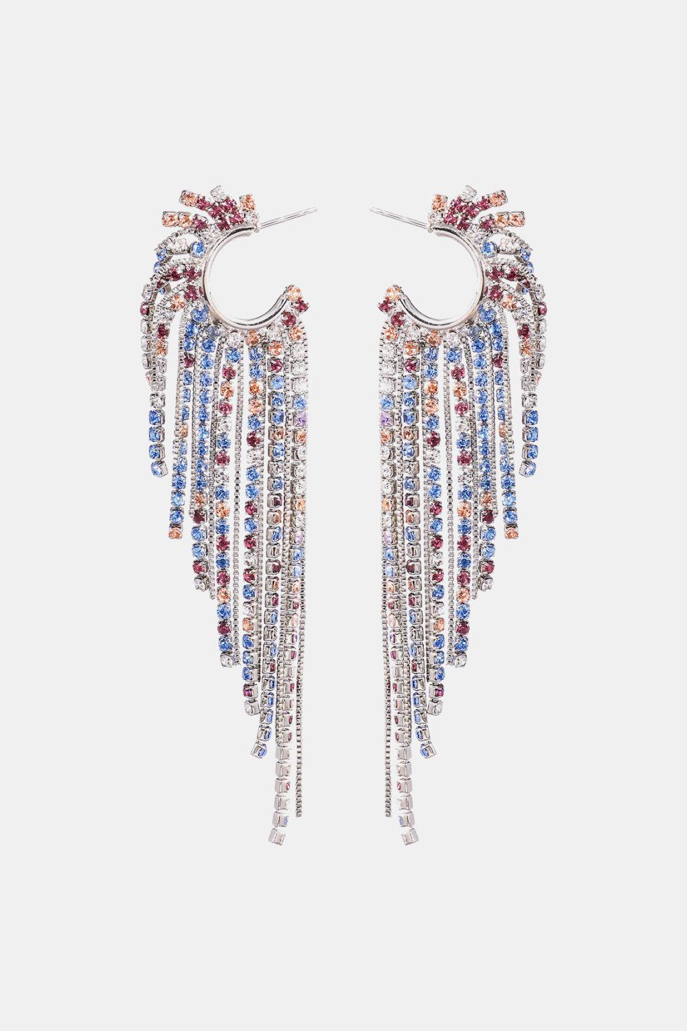 Fringed Rhinestone Zinc Alloy Dangle Earrings BLUE ZONE PLANET