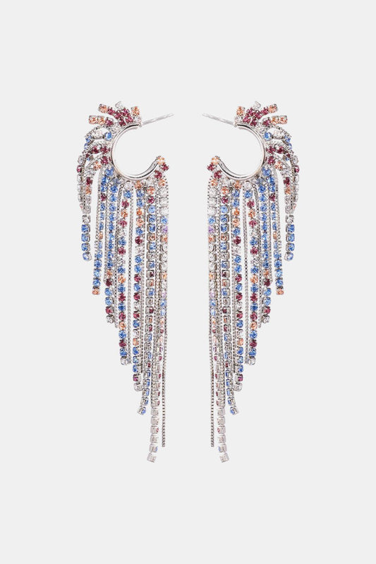 Fringed Rhinestone Zinc Alloy Dangle Earrings BLUE ZONE PLANET