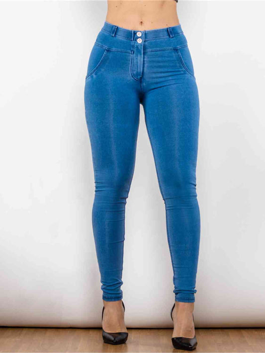 Full Size Buttoned Skinny Jeans BLUE ZONE PLANET