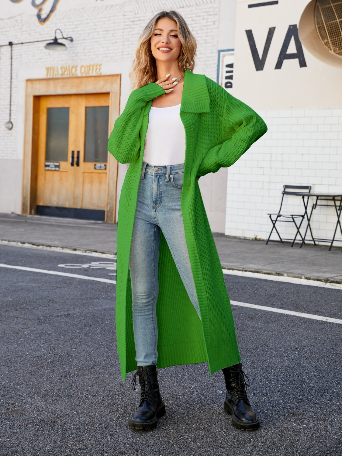 Full Size Collared Open Front Duster Cardigan BLUE ZONE PLANET