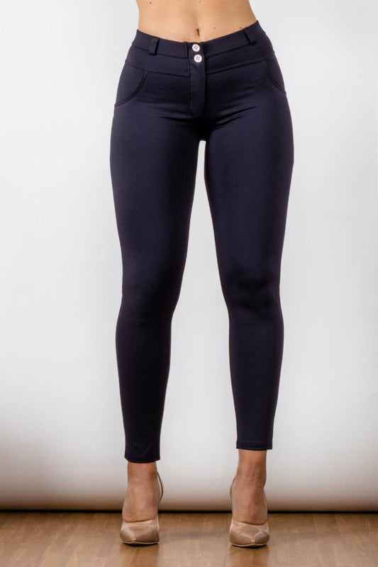 Full Size Contrast Detail Buttoned Leggings BLUE ZONE PLANET