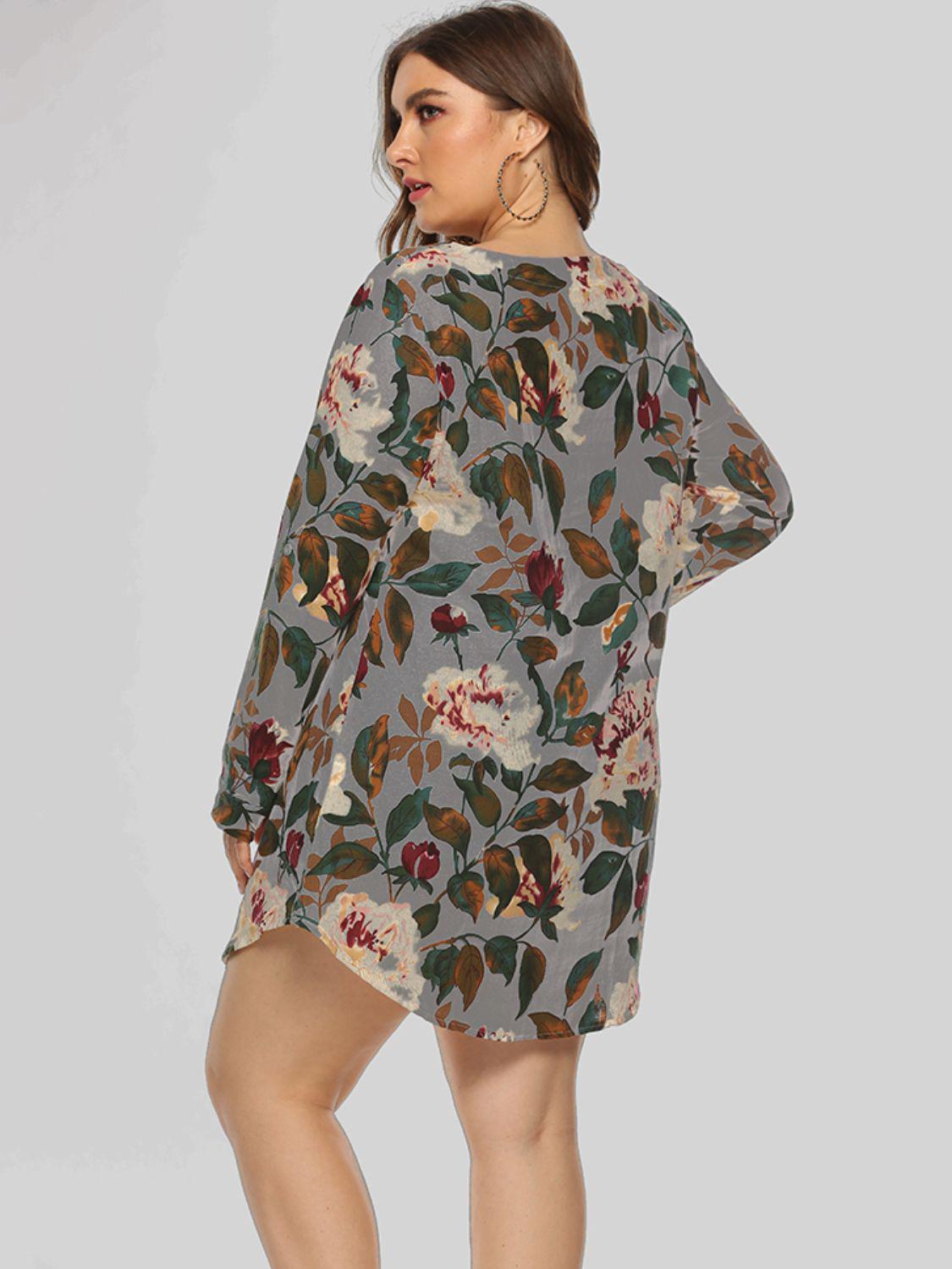 Full Size Floral Long Sleeve Mini Dress BLUE ZONE PLANET