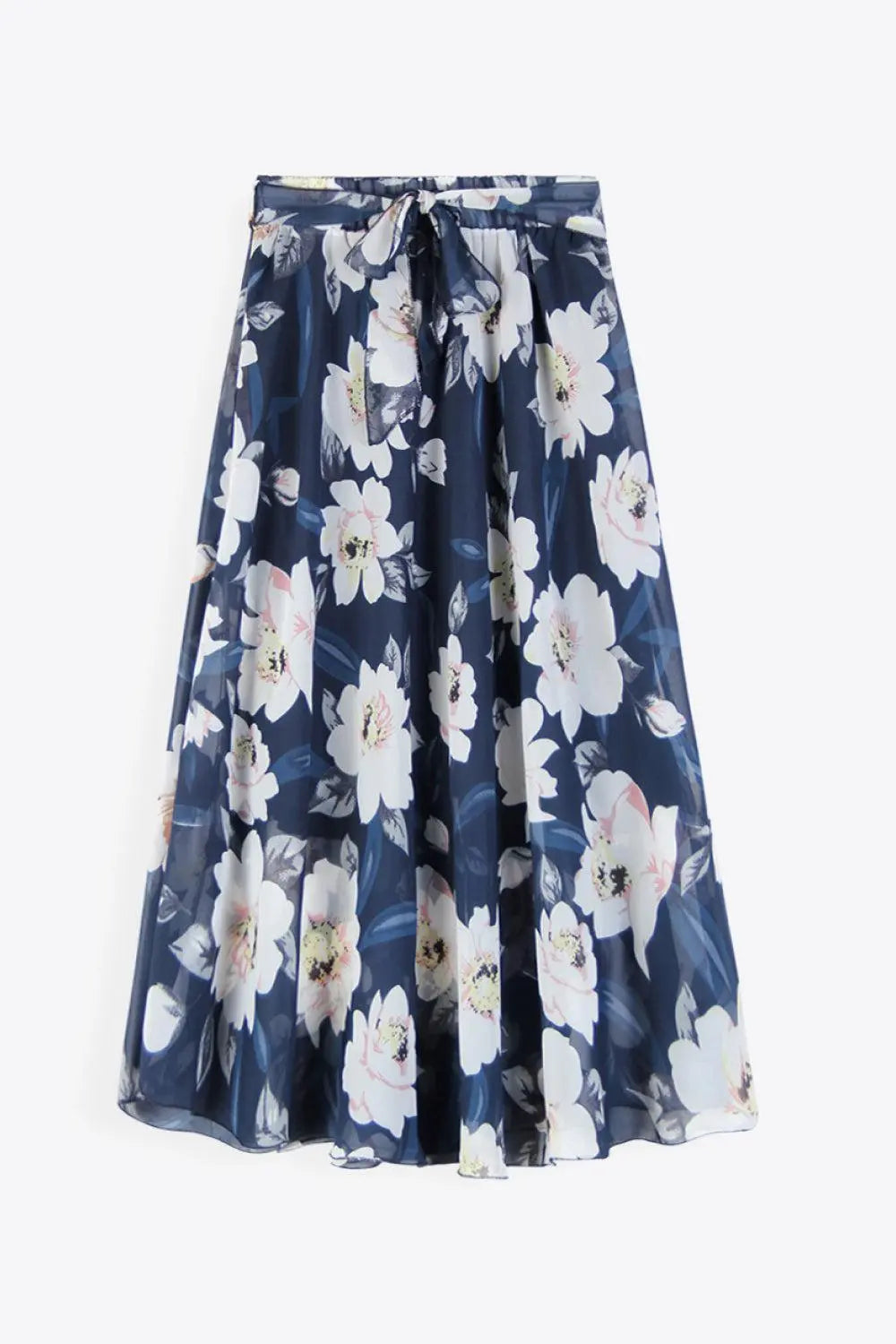 Full Size Floral Tie-Waist Skirt BLUE ZONE PLANET