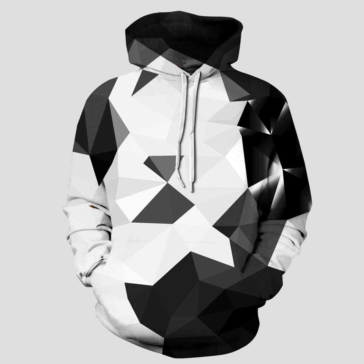 Full Size Geometric Drawstring Hoodie with Pockets-TOPS / DRESSES-[Adult]-[Female]-White-S/M-2022 Online Blue Zone Planet